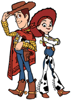 Jessie & Woody standing back to back