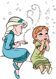 Young Elsa doing ice and snow magic for young Anna