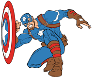 Captain America crouching with his shield