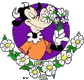 Clarabelle Cow smelling flowers