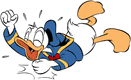 Donald kicking and pounding the ground, laughing