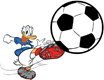 Donald Duck kicking a soccer ball
