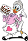 Grandma Duck holding a cake