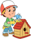 Manny building a birdhouse with Pat