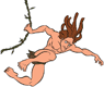 Tarzan swinging from vine