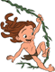 Young Tarzan swinging from vine