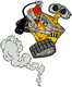 WALL-E holding a fire extinguisher