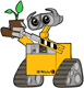 WALL-E holding a boot with a plant in it
