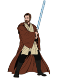 Young Obi Wan Kenobi with his lightsaber