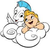 Baby Hercules and Baby Pegasus on a cloud
