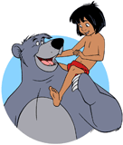 Mowgli on Baloo's shoulder