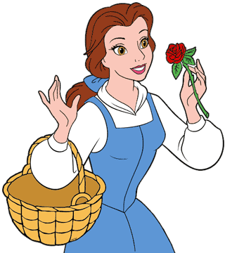 Belle carrying a basket with a rose