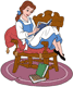 Belle reading her book in a chair