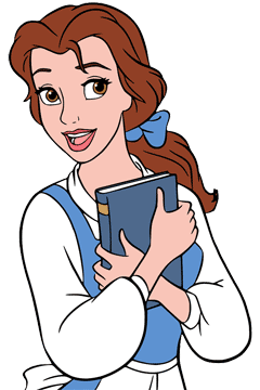 Belle holding a book