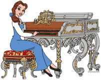 Belle playing the musical instrument harpsichord