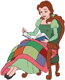 Belle reading with a quilt