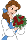 Belle holding a bouquet of roses