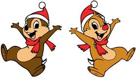 Chip and Dale cheering with santa hats