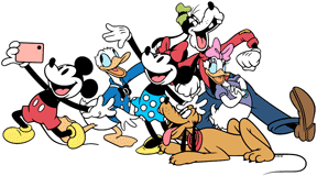 Classic Mickey and friends posing for a selfie