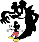 Classic Mickey Mouse startled by a shadow monster