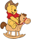 Cowboy Pooh riding rocking horse
