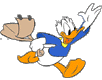 Donald Duck running to school