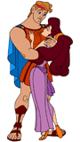 Hercules and Meg holding each other