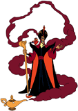 Jafar and Iago engulfed in smoke from the magic lamp