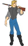 John Smith with his gun over his shoulder