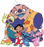Lilo, Stitch, Angel, Pleakley and Jumba posing together