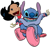 Lilo and Stitch riding a tricycle