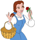 Belle carrying a basket with a rose