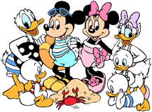 Mickey Mouse and friends on the beach in Summer