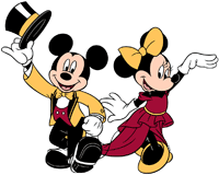 Mickey Mouse & Minnie Mouse wearing fancy clothes for a night out