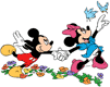 Minnie, Mickey running after birds