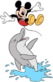 Mickey Mouse bouncing from a dolphin's nose