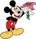 Mickey Mouse holding a flower