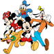 Mickey, Minnie, Donald, Goofy and Pluto running