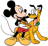 Mickey Mouse & Pluto with a hot dog