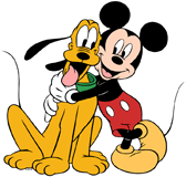 Mickey Mouse and Pluto hugging