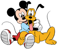 Mickey Mouse waving with Pluto