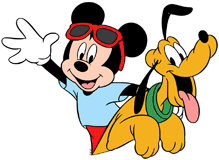 Mickey Mouse waving with Pluto