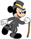 Mickey Mouse wearing a tuxedo and tophat