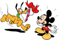 Pluto giving Mickey present