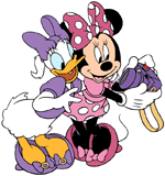 Minnie Mouse and Daisy Duck taking a selfie with a camera