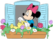 Minnie Mouse watering the flower box under her window