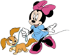 Minnie Mouse walking a dog