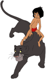 Mowgli riding Bagheera
