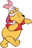Piglet riding on Winnie the Pooh's shoulders