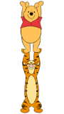 Winnie the Pooh standing on Tigger's shoulders